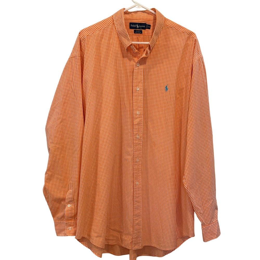 Ralph Lauren Blake Mens XXL Orange White Gingham Cotton Button Down Shirt Preppy